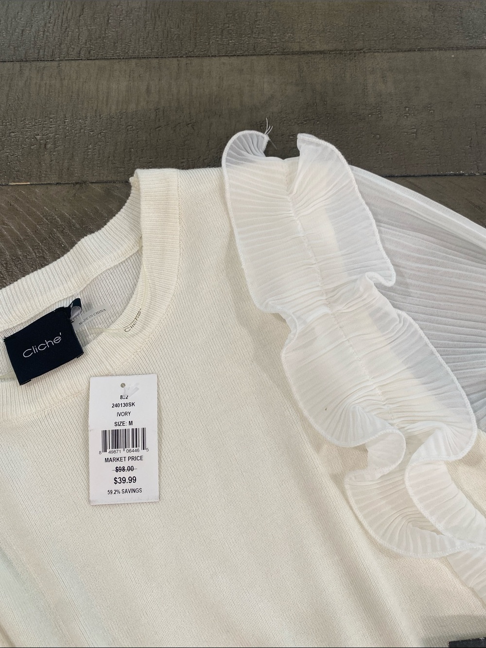 Cliche Ivory Ruffle-Detail Pleated-Sleeve Sweater - Picture 5 of 5